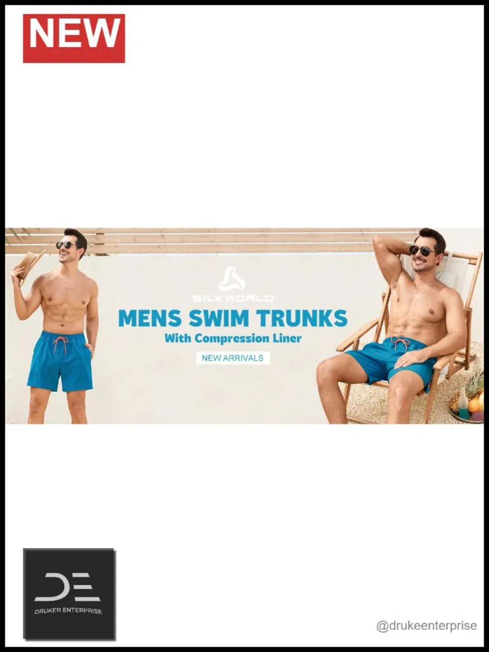 Men's Quick Dry Swim Trunks with Compression Liner and Zipper Pockets